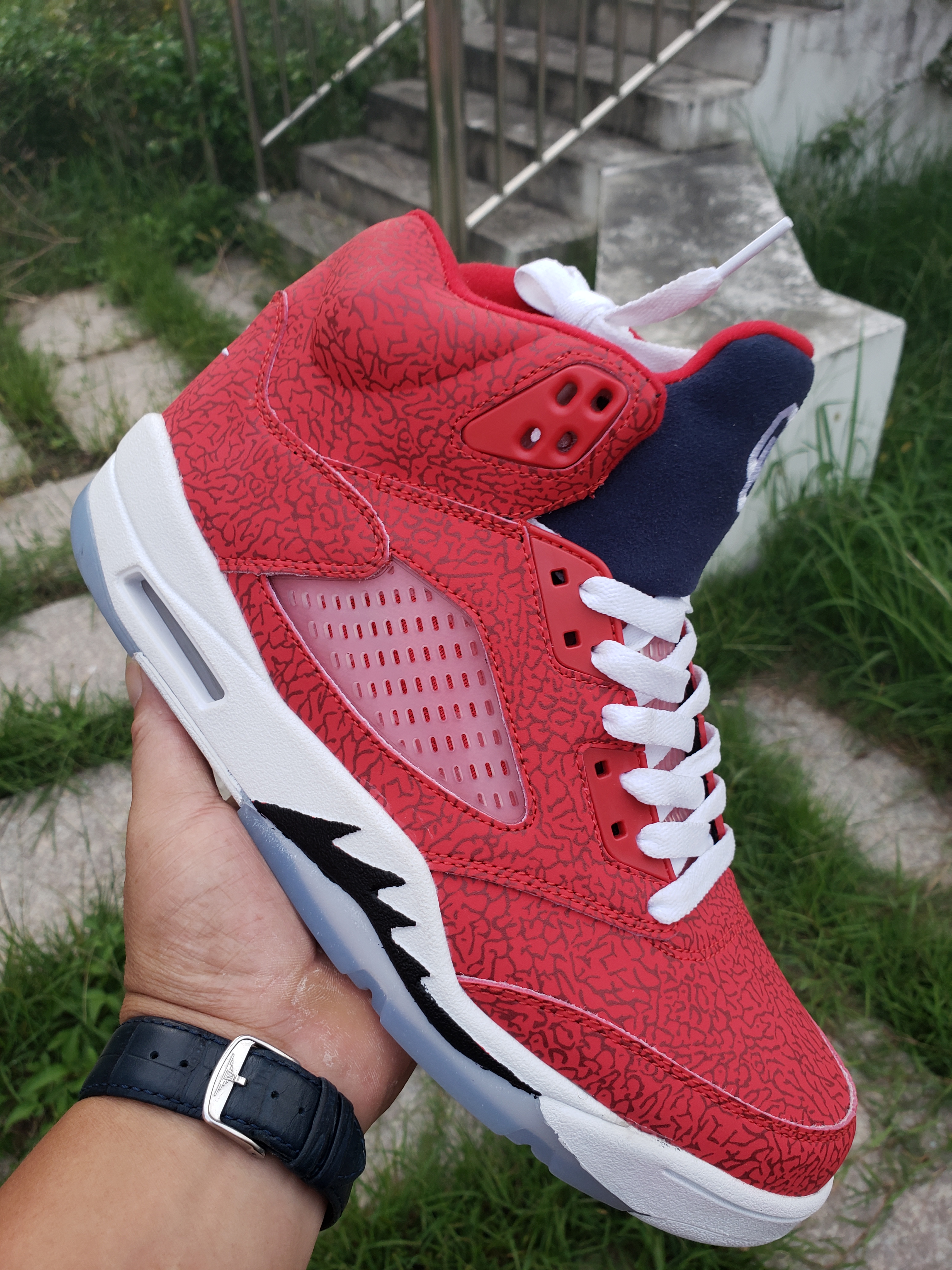 2021 Air Jordan 5 Retro Red White Blue Shoes - Click Image to Close